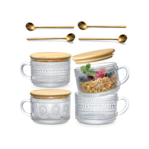 LANDNEOO 4pcs Set Vintage Coffee Mugs gifts for women, Overnight Oats Containers